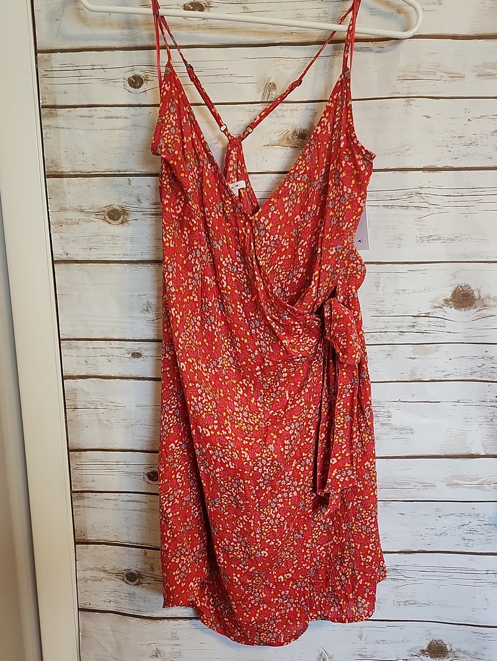 O'Neill Red Floral Wrap-Style Mini Dress Medium - NWT